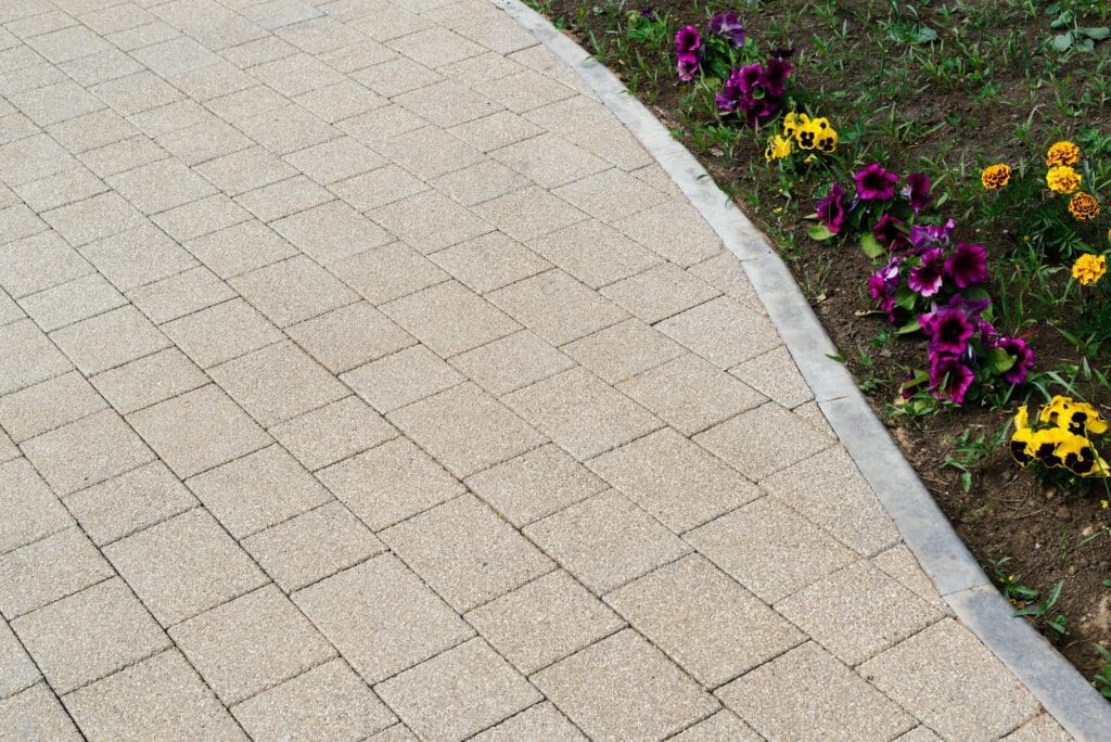 patterned paving tiles, cement brick floor background